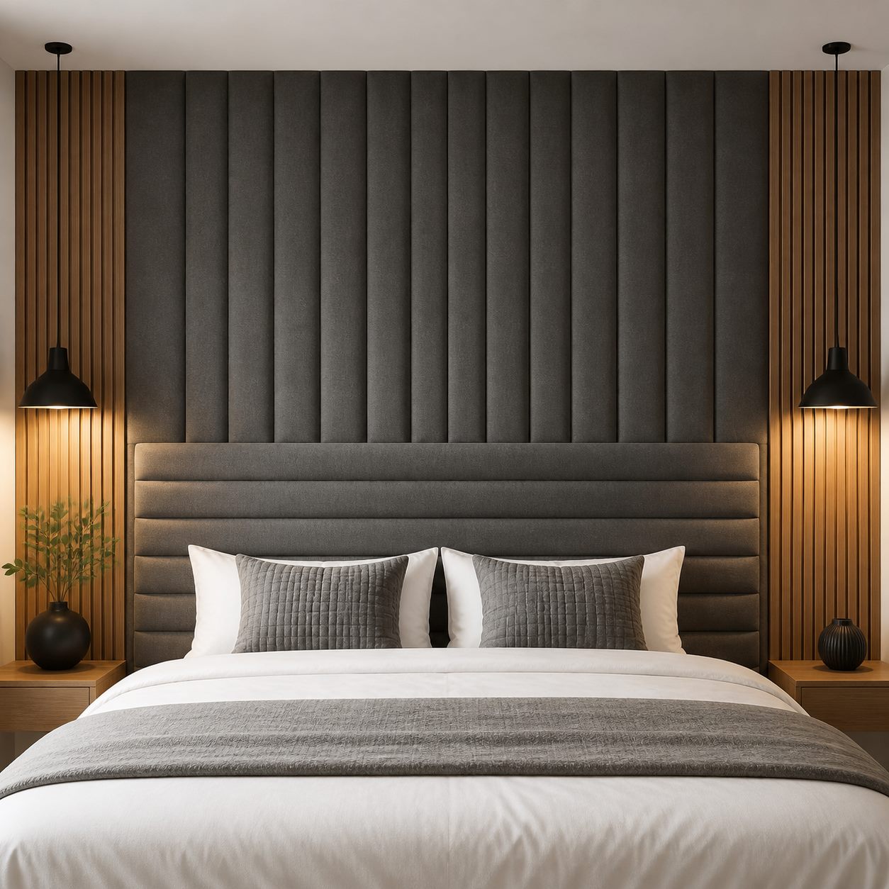 Upholstered headboard and wall panels